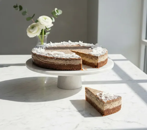 Raw banánovo-makový cheesecake s mladým kokosovým orechom