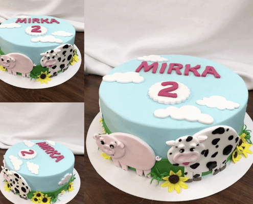 Detská narodeninová torta pre malú farmárku
