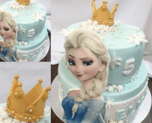Detská torta so zlatou korunkou Elza Frozen