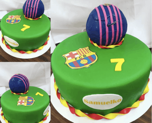 Detská futbalová torta s logom FC Barcelona a loptou