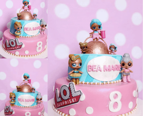 Detská torta s nápismi lol a bábikami