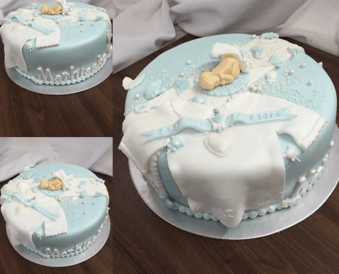Chlapčenská detská torta na krst s baby košieľkou