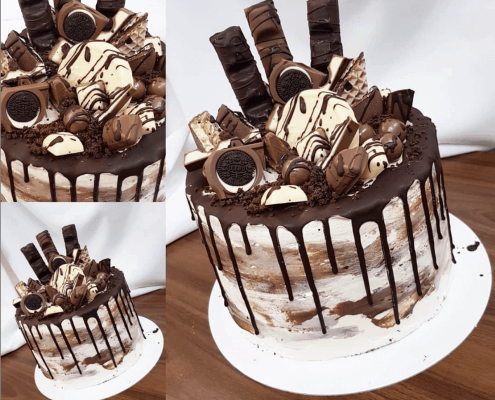 Narodeninová torta s kopou čokoládových sladkostí