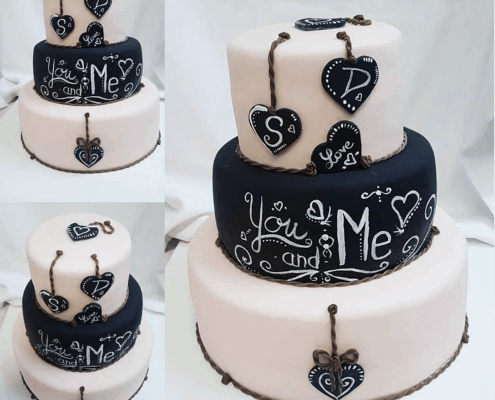 Ručne kreslená svadobná torta