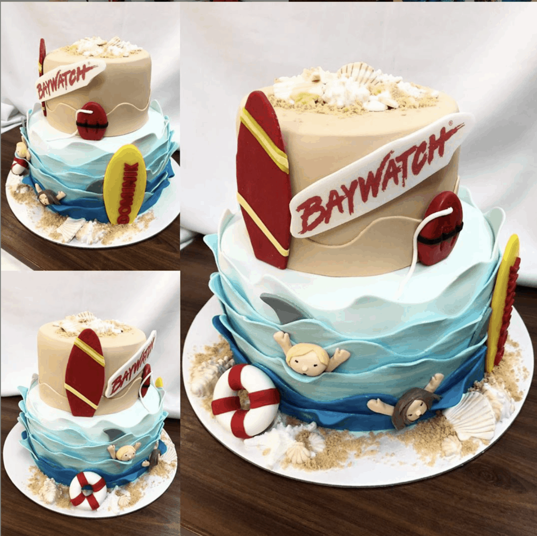 Narodeninová torta s morom a nápisom baywatch